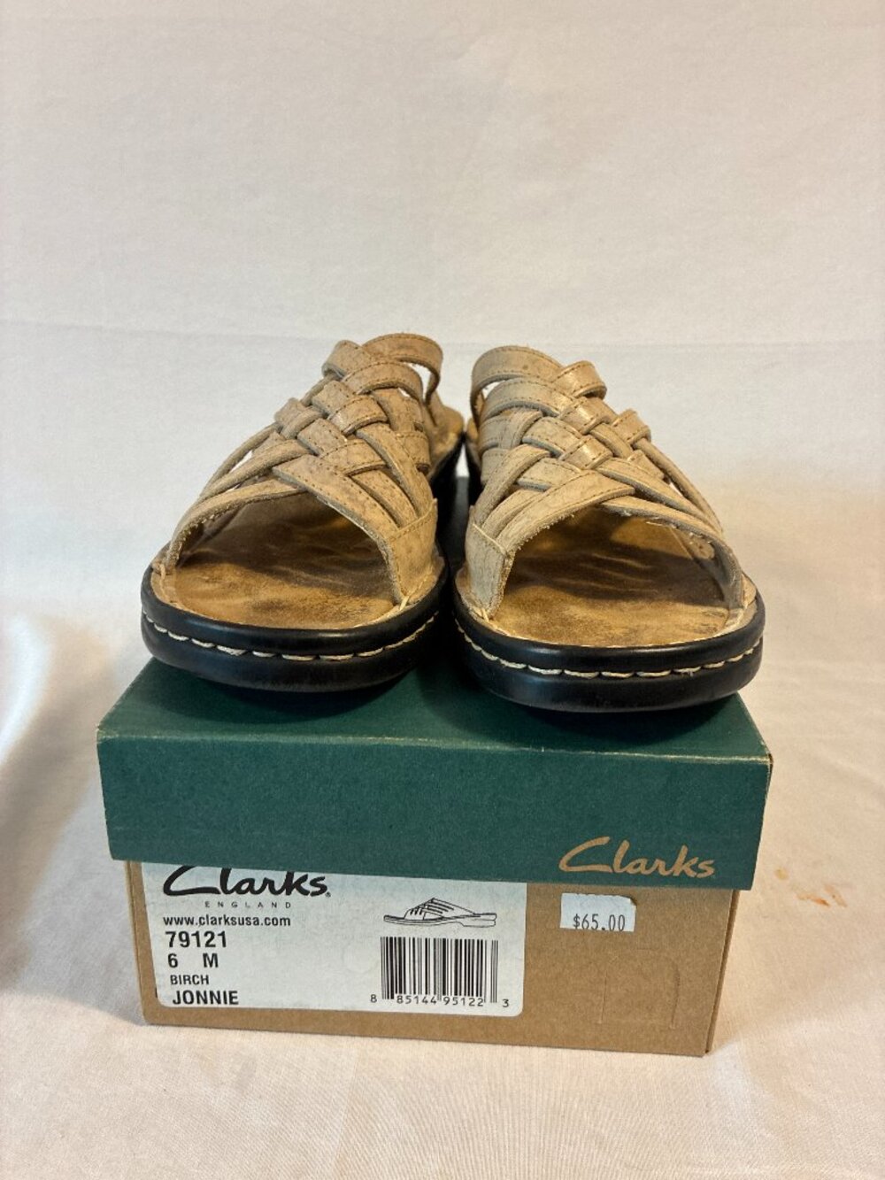 Clarks Jonnie Woven Leather Huarache Sandals Birch Size 6